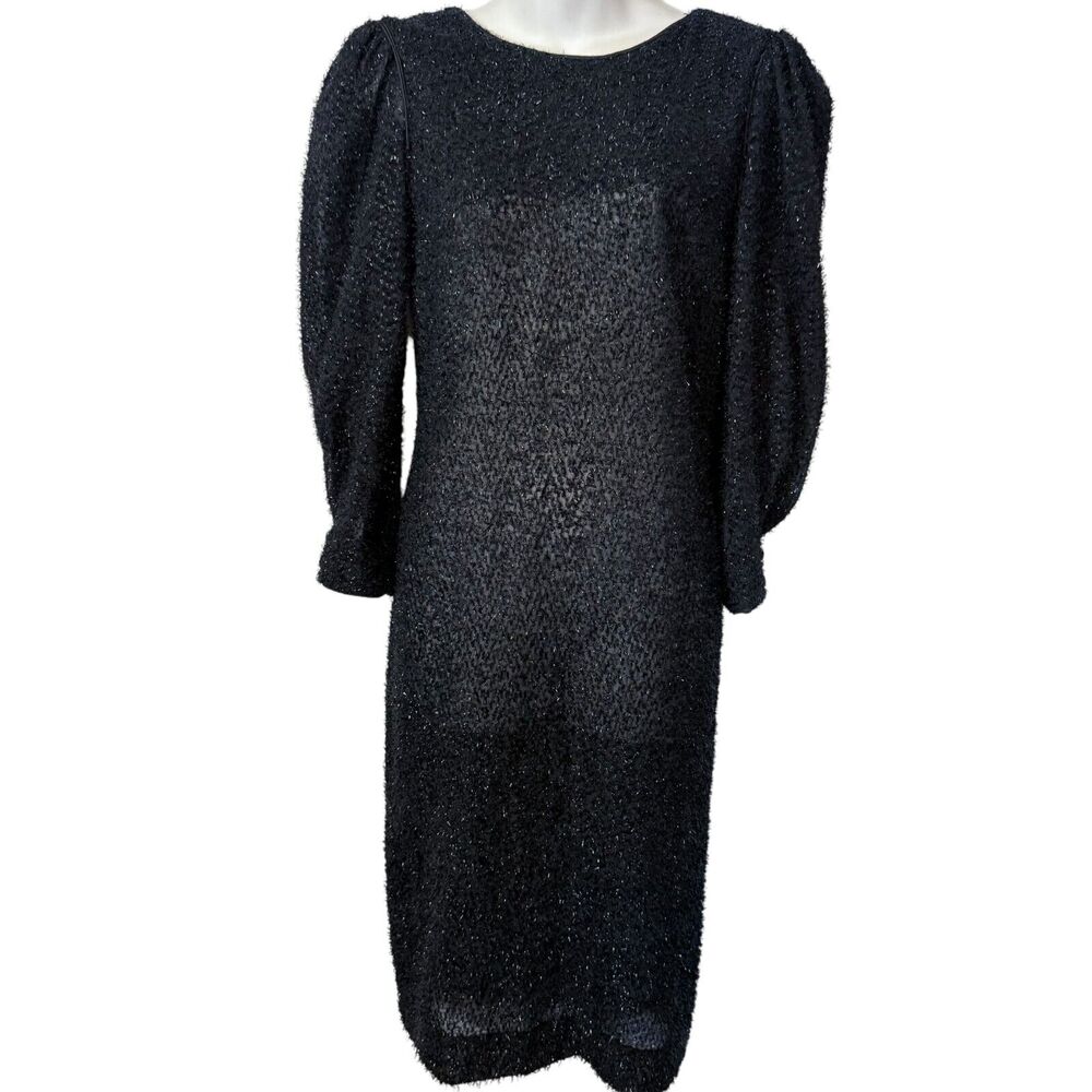 Vintage Metallic Textured Whimsigoth Witchy Puff Sleeve Midi Sheer Dress sz 6